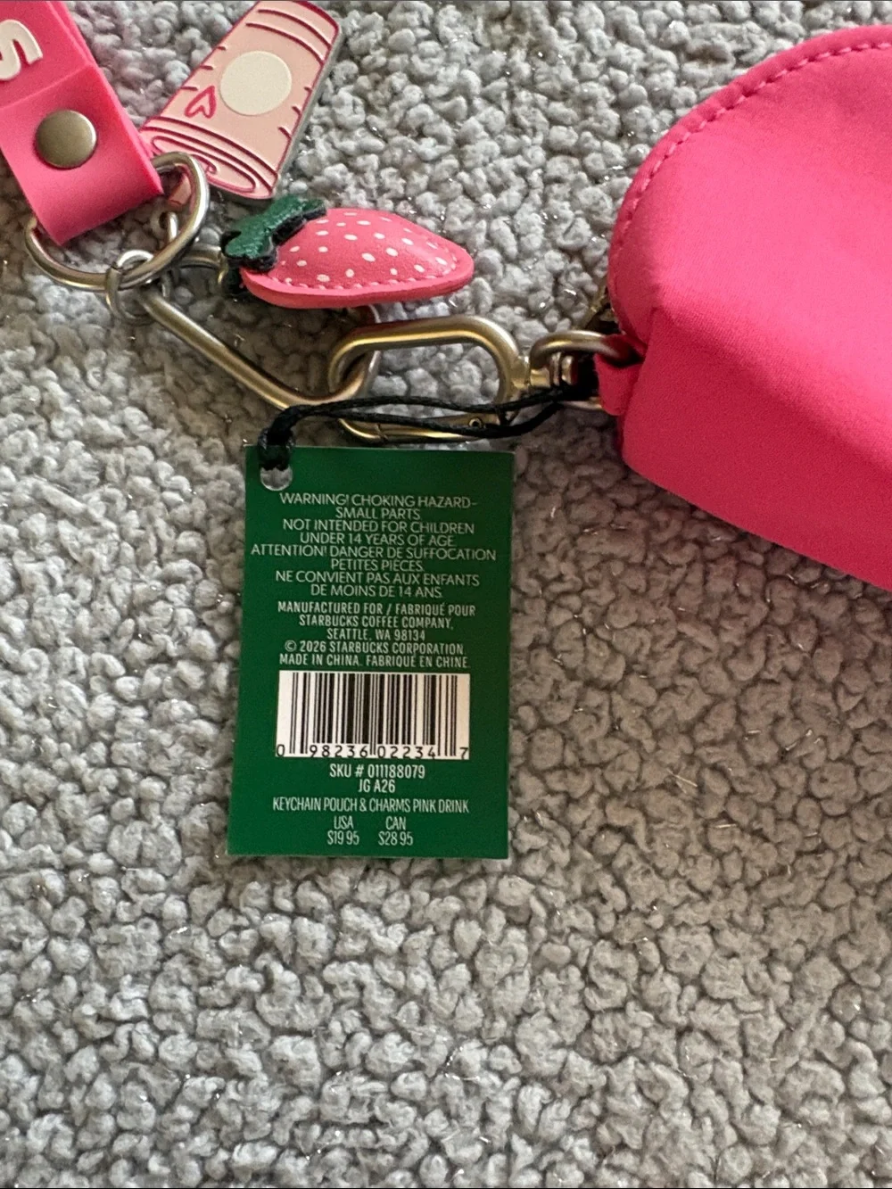Starbucks Hot Pink Zip Pouch Keyring with Charm Strap